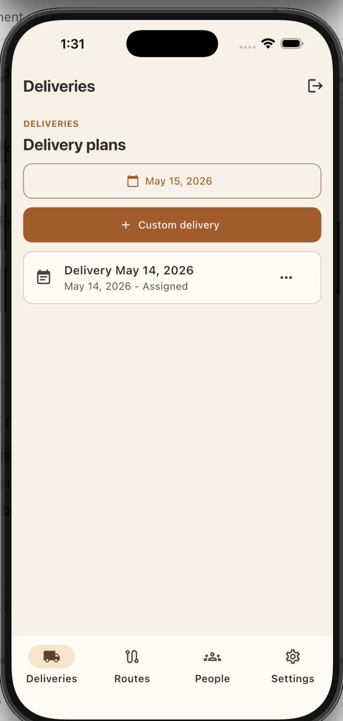 Bakery Delivery plans screen
